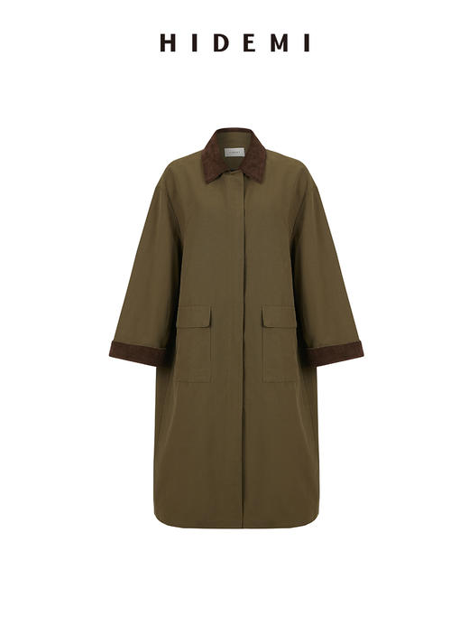 HIDEMI小男孩系列巴恩风灯芯绒拼接工装口袋式军绿色风衣外套 短款/长款 商品图13