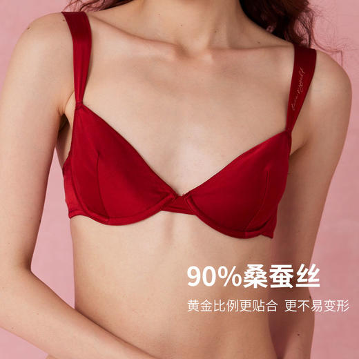 弗利少女真丝内衣女桑蚕丝胸罩套装本命年红色结婚软钢圈文胸新品 商品图1