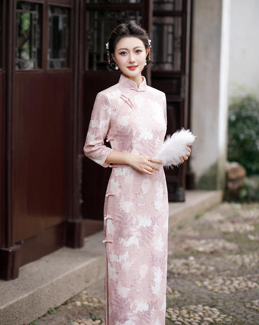 复古大码中式亚麻旗袍，五分中袖文艺棉麻民族风开叉中长款显瘦旗袍GT-0860 商品图3