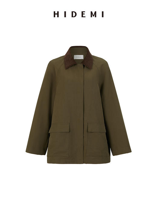 HIDEMI小男孩系列巴恩风灯芯绒拼接工装口袋式军绿色风衣外套 短款/长款 商品图14