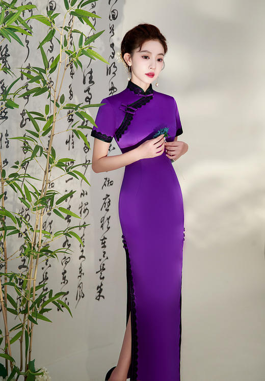 XYG9011走秀旗袍礼仪旗袍长款夏秋季演出走秀舞台表演大码宴会年会表演 商品图4