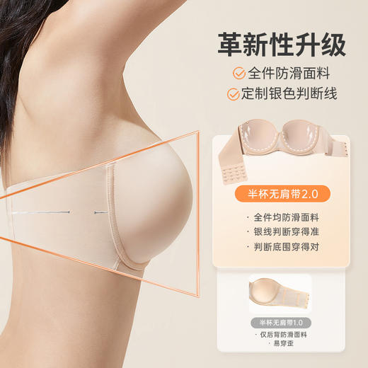 奶糖派大胸半杯无肩带2.0升级防滑聚拢光面上托抹胸无痕内衣文胸 商品图2