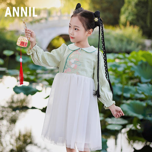 【国风系列】【实体店同款】女童长袖连衣裙2023年秋季新款安奈儿童装AG333889 商品图0