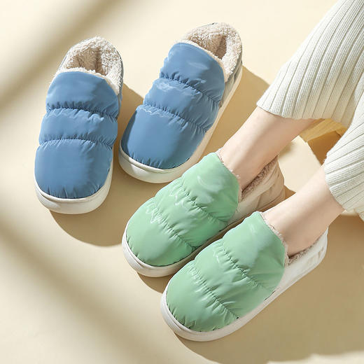 羽绒布包跟棉拖女冬季高颜值情侣款超轻居家月子鞋厚底保暖拖鞋 商品图5