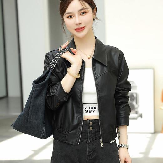 2023秋季新款短款皮衣外套女韩版休闲宽松水洗PU皮夹克 商品图3