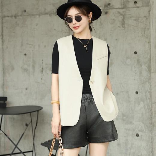 韩版短款皮衣马甲外套女2023秋季新款V领皮衣马夹宽松水洗PU皮女 商品图0