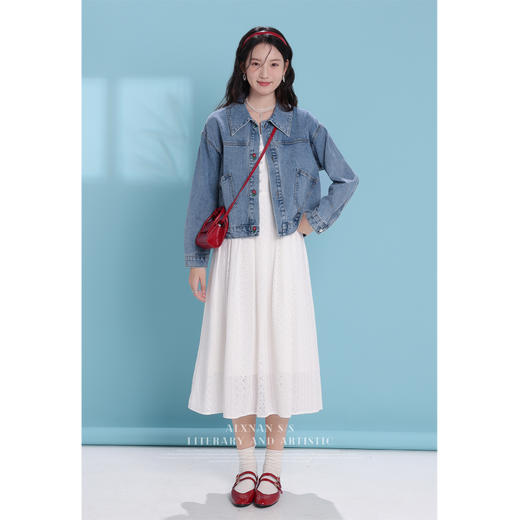 鹿向南《珍妮弗日记》早春牛仔外套2025新款女春季宽松短款设计感&米白连衣裙 商品图1