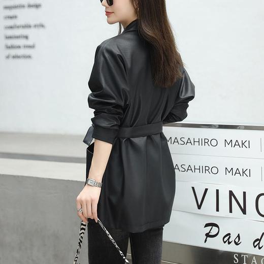 韩版长款皮衣外套女2023秋季新款西装领皮夹克休闲水洗PU皮衣女 商品图1