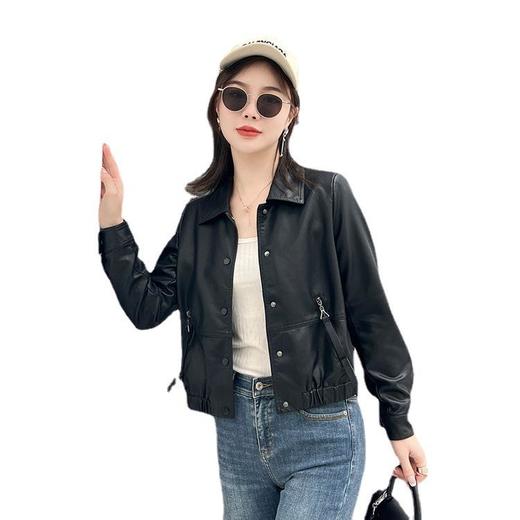 2023春秋新款韩版短款皮衣外套女翻领修身水洗皮夹克女 商品图4