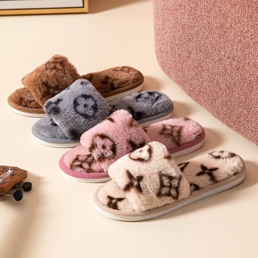 秋冬小花居家保暖一字开口毛毛拖鞋韩版女士家用木地板阻滑棉拖鞋 商品图5