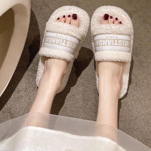 设计感小众毛毛拖鞋外穿秋新款百搭厚底保暖防滑家居一字拖 商品图4