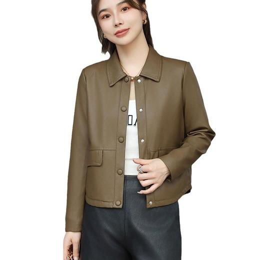 2023秋季新款韩版短款皮衣外套女翻领皮夹克修身水洗PU皮夹克 商品图4