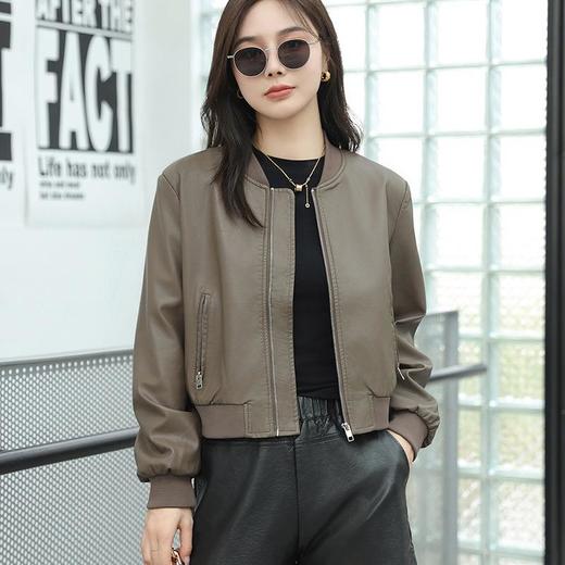 2023秋季新款皮衣外套女韩版短款V领皮夹克修身水洗PU皮衣女 商品图0