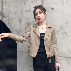 2023春秋新款短款皮衣外套女西装领韩版修身水洗PU皮衣女