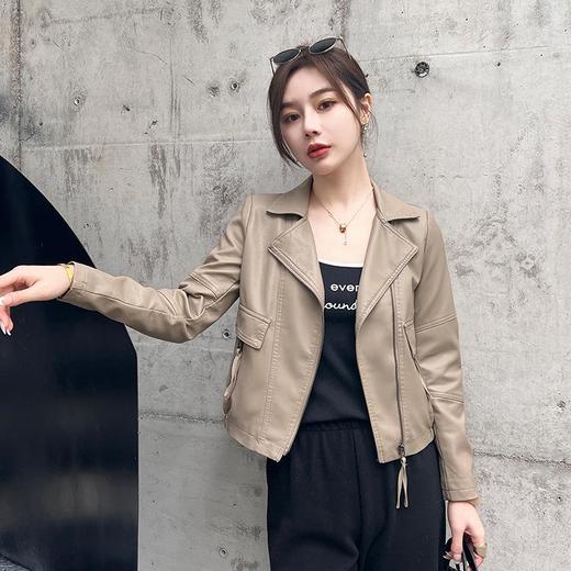 2023春秋新款短款皮衣外套女西装领韩版修身水洗PU皮衣女 商品图0