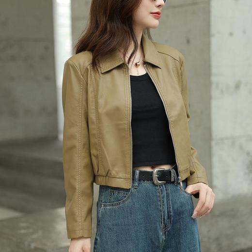 韩版短款皮衣外套女2023秋季新款翻领修身气质水洗PU皮衣女 商品图0