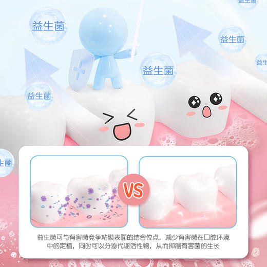 【买一送一】童花益生菌儿童牙膏，清新水果口味，为孩子打造健康口腔。按压式设计轻松使用，深层清洁牙齿，同时固齿护龈，防止蛀牙的产生。每一次刷牙都是一场奇妙的探险，带着孩子一起进入魔幻现实的世界吧！ 商品图4
