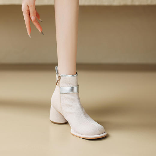 时尚优雅，提花丝绸羊皮乖萌短靴J-1008F 商品图3