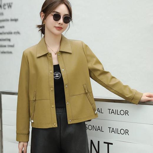 2023秋季新款韩版短款皮衣外套女翻领皮夹克宽松百搭水洗PU皮衣女 商品图0