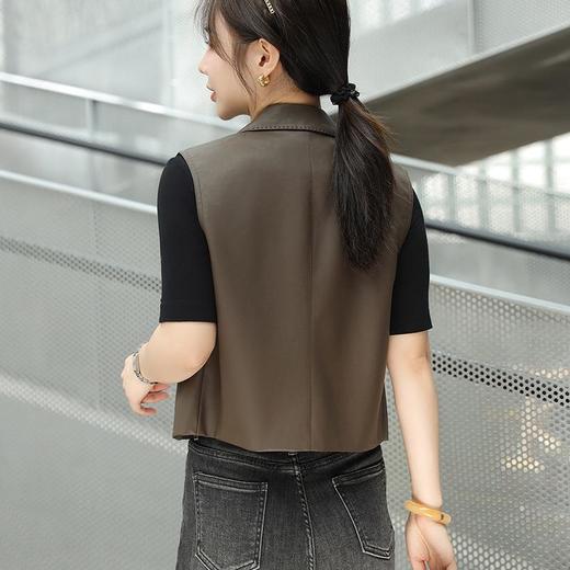 韩版短款皮衣马甲外套女2023秋季新款翻领水洗PU皮衣马夹修身 商品图3