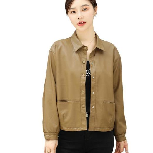 2023秋季新款韩版短款皮衣外套女翻领水洗PU皮休闲皮夹克女 商品图4