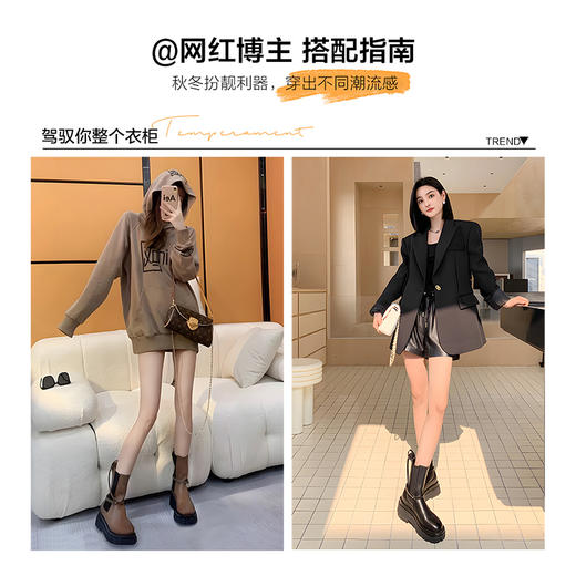 ZHR厚底短靴2023秋季新款气质圆头休闲百搭短筒酷飒设计感厚底短 商品图8