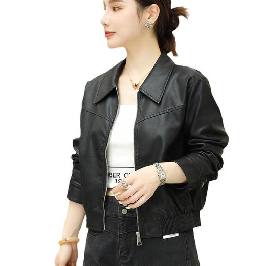 2023秋季新款短款皮衣外套女韩版休闲宽松水洗PU皮夹克 商品图4