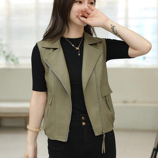 韩版短款皮衣马甲外套女2023秋季新款西装领皮马夹宽松水洗PU皮衣 商品图2