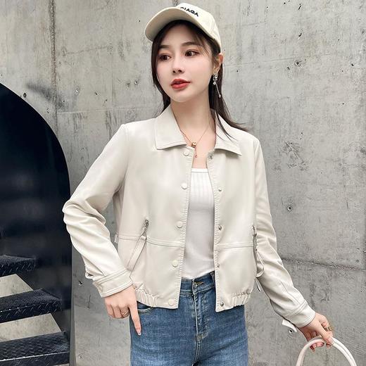 2023春秋新款韩版短款皮衣外套女翻领修身水洗皮夹克女 商品图2