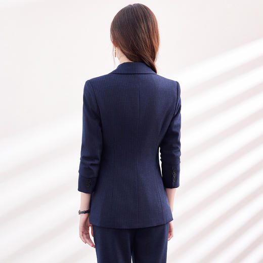 【上衣+裤子】罗蒙女式套装条纹两件套商务通勤不规则下摆西服套装女 商品图3