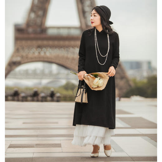 【林栖设计小店】多色毛织连衣裙红色紫色黑色盘扣新中式修身复古2023秋冬新品裙子女1934054 商品图1