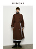 HIDEMI 乌木红棕色翻边条纹撞色设计感翻领双排扣长款风衣 商品缩略图0