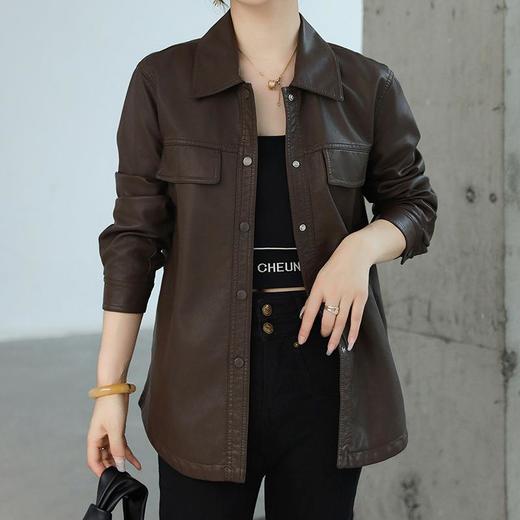 韩版中长款皮衣外套女2023秋季新款翻领系带修身水洗PU皮夹克 商品图2