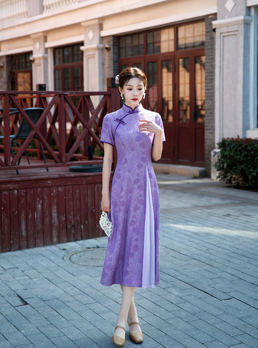 仿丝改良旗袍日常可穿素雅时尚减龄修身显瘦遮肚收腰连衣裙TY-002 商品图5