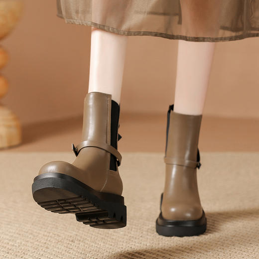 ZHR厚底短靴2023秋季新款气质圆头休闲百搭短筒酷飒设计感厚底短 商品图7