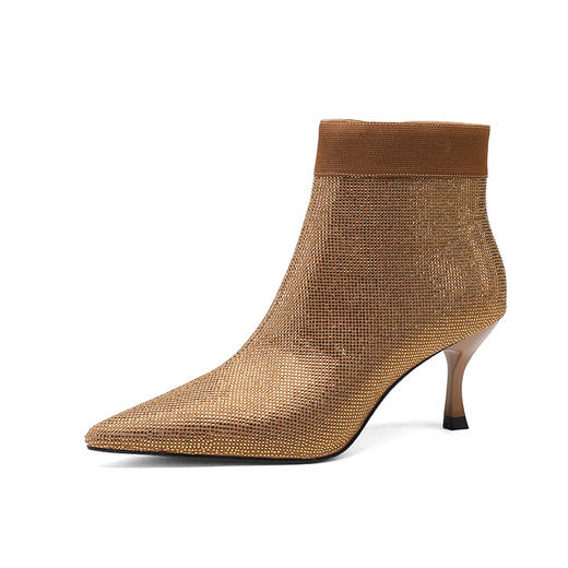 优雅个性，尖头真皮羊翻皮烫进口钻侧拉链细跟短靴DZM-292 商品图9