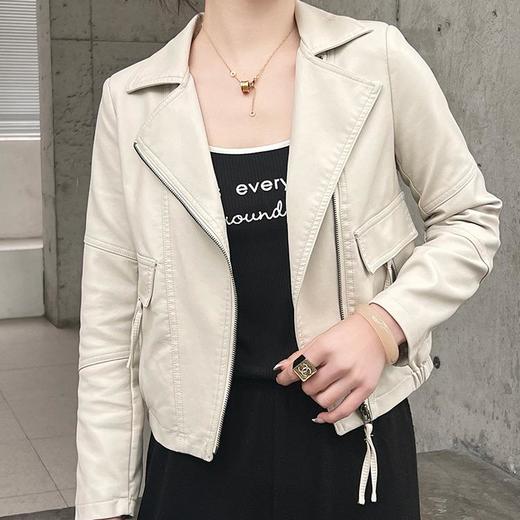 2023春秋新款短款皮衣外套女西装领韩版修身水洗PU皮衣女 商品图1