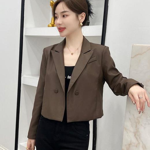 韩版短款款皮衣外套女2023秋季新款西装领修身蛋白皮夹克外套 商品图3