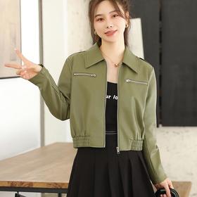 2023秋季新款短款皮衣外套女韩版翻领水洗蛋白皮修身皮夹克