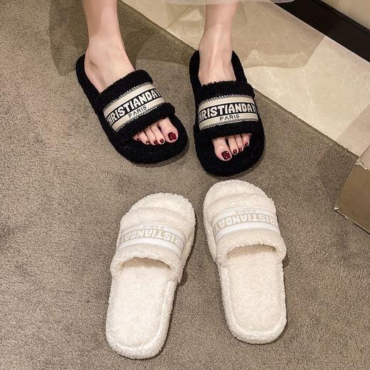 设计感小众毛毛拖鞋外穿秋新款百搭厚底保暖防滑家居一字拖 商品图6