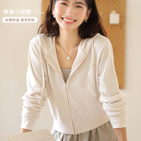 「五色可选！短款拉链衫」秋冬外搭开衫 长袖女纯色连帽卫衣薄款休闲纯色拉链外套修身针织衫上衣