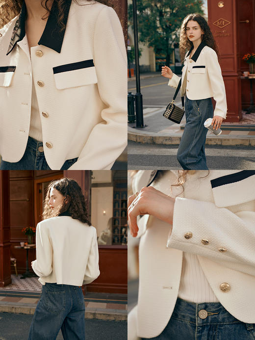 OLrain欧芮儿小香风短外套女早秋2023新款宽松时尚名媛风撞色上衣 商品图1