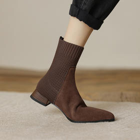 针织拼接显瘦靴，秋冬新款裸靴HBP-3807A