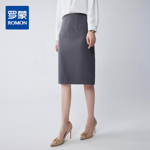 【知性优雅】罗蒙女士半截裙简约大众职场日常后摆开叉包臀裙半身裙女 商品图0