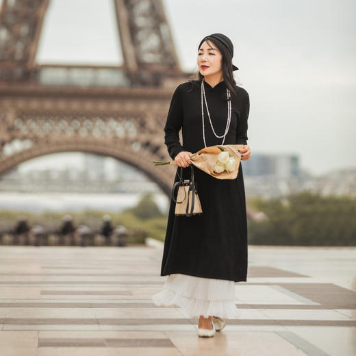 【林栖设计小店】多色毛织连衣裙红色紫色黑色盘扣新中式修身复古2023秋冬新品裙子女1934054 商品图0