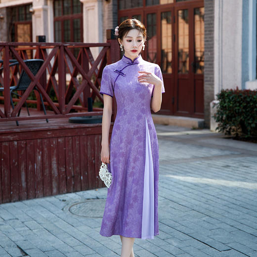 仿丝改良旗袍日常可穿素雅时尚减龄修身显瘦遮肚收腰连衣裙TY-002 商品图3