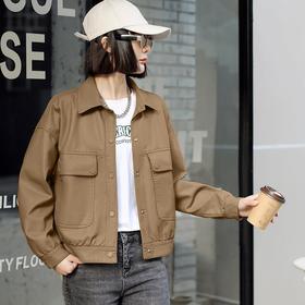 韩版短款皮衣外套女2023春季新款翻领皮夹克休闲水洗PU皮衣女