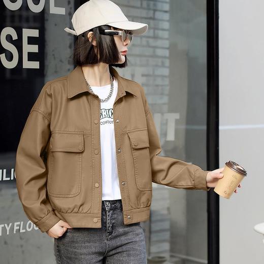 韩版短款皮衣外套女2023春季新款翻领皮夹克休闲水洗PU皮衣女 商品图0