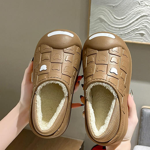 卡通防水棉拖鞋女款团购包跟室内家居保暖毛绒月子鞋冬外出包头拖 商品图6