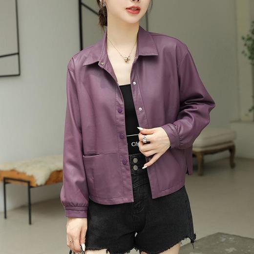 2023秋季新款韩版短款皮衣外套女翻领水洗PU皮休闲皮夹克女 商品图1